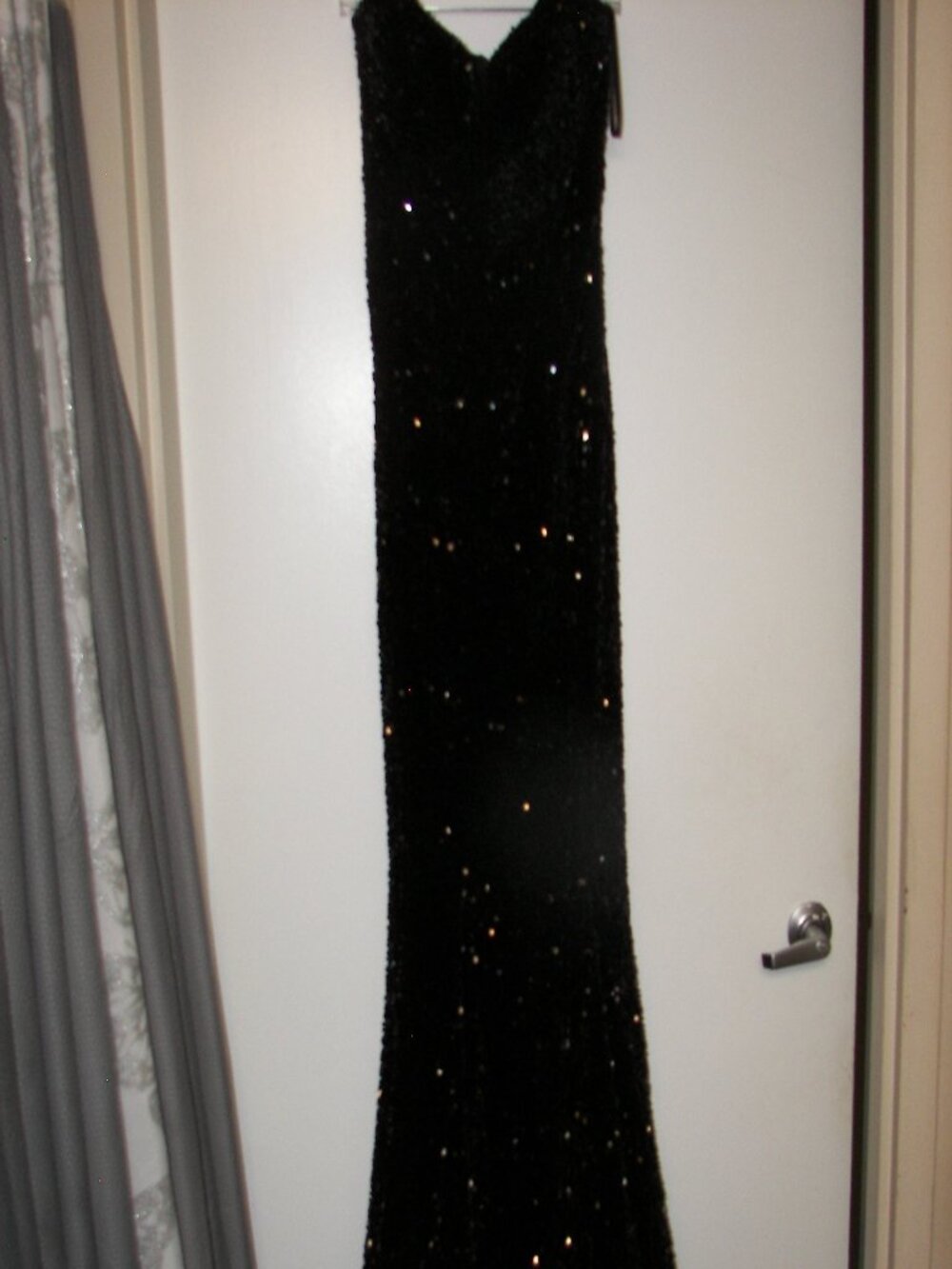 Portia and Scarlett black long strapless sequined evening gown with train Size 8